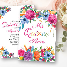 Mis Quince Anos Fiesta Bloemen Wit Quinceanera Kaart
