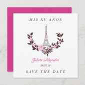 Mis Quince años Floral París Rosa Español Bedankkaart (Voorkant / Achterkant)