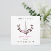 Mis Quince años Floral París Rosa Español Bedankkaart (Staand voorkant)
