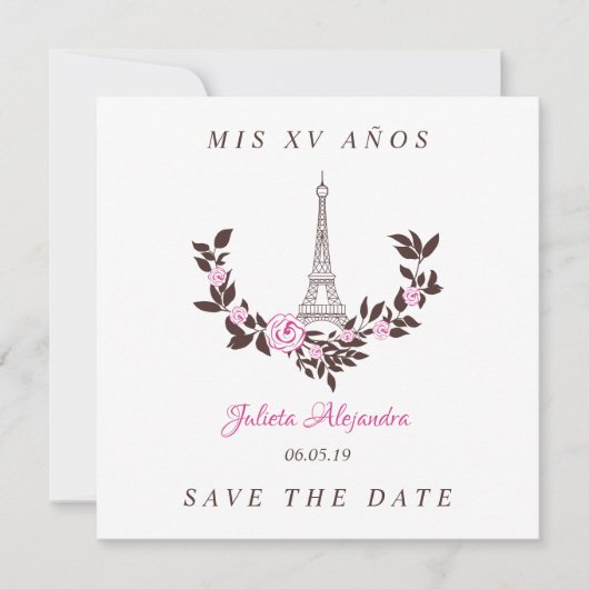 Mis Quince años Floral París Rosa Español Bedankkaart (Voorkant)