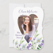 Mis Quince Anos Foto Paars Floral Quinceanera Kaart (Voorkant)