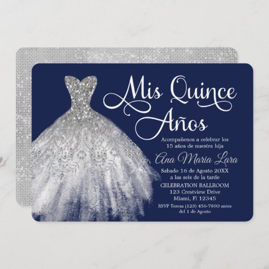 Mis Quince Años Invitación de Quinceañera Azul Kaart (Voorkant / Achterkant)