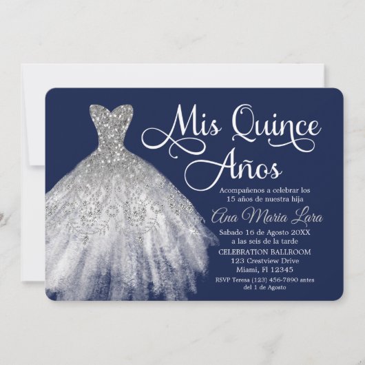 Mis Quince Años Invitación de Quinceañera Azul Kaart (Voorkant)