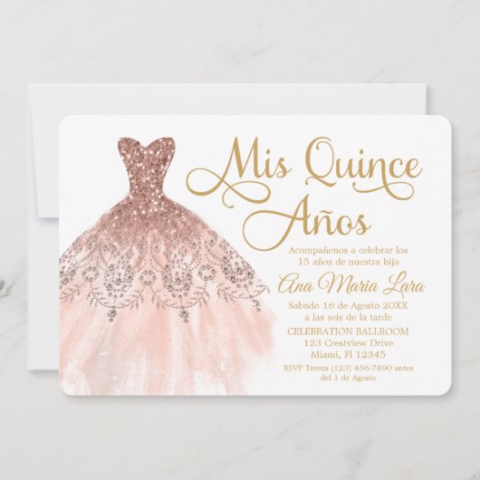 Mis Quince Años Invitación de Quinceañera Rosada Kaart (Voorkant)