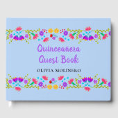 Mis Quince Anos Lichtblauw Bloemen Quinceanera Gastenboek (Voorkant)