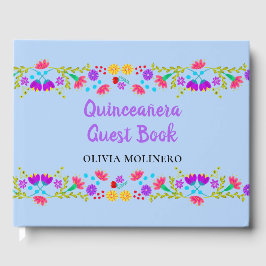 Mis Quince Anos Lichtblauw Bloemen Quinceanera Gastenboek