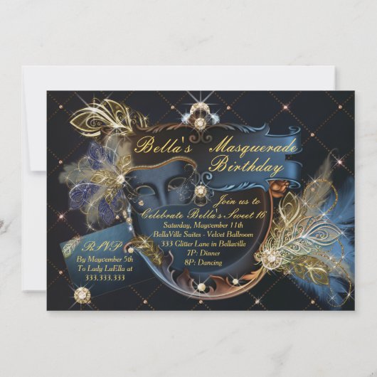 Mis Quince Anos, Masquerade Feestuitnodigingen Kaart (Achterkant)