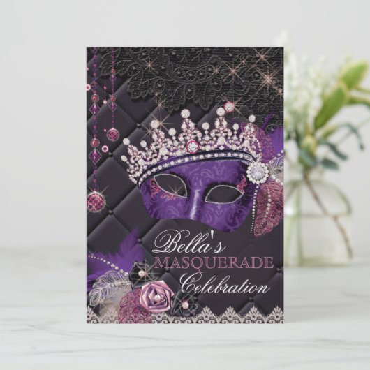 Mis Quince Anos Masquerade Party Uitnodiging (Staand voorkant)