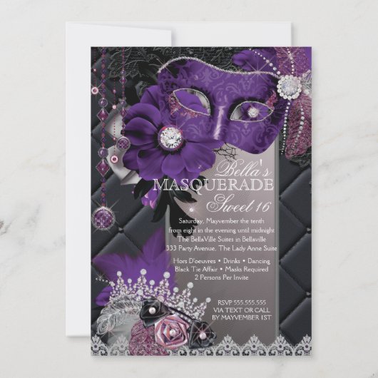 Mis Quince Anos Masquerade Party Uitnodiging (Achterkant)