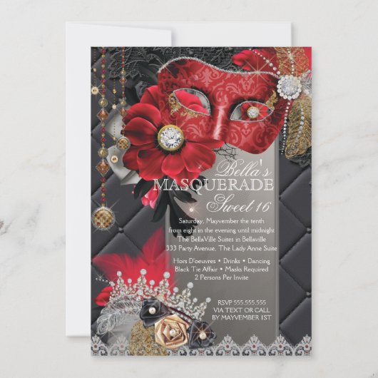 Mis Quince Anos Masquerade Party Uitnodiging (Achterkant)