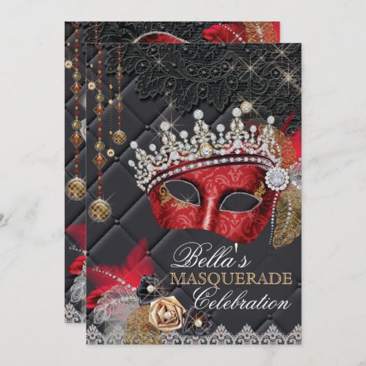 Mis Quince Anos Masquerade Party Uitnodiging (Voorkant / Achterkant)