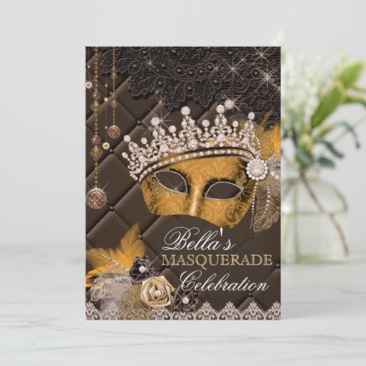 Mis Quince Anos Masquerade Party Uitnodiging (Staand voorkant)