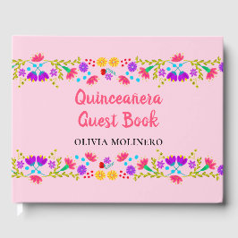 Mis Quince Anos Mexicaans Bloemen Roze Quinceanera Gastenboek