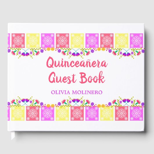 Mis Quince Anos Mexicaanse Fiesta Bloemen Quincean Gastenboek (Voorkant)