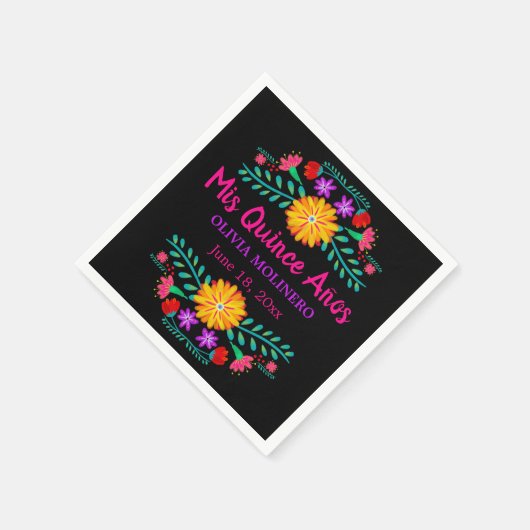 Mis Quince Anos Mexicaanse Fiesta Quincenera Zwart Servet (Hoek)