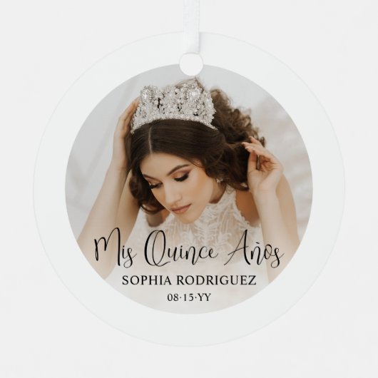 Mis Quince Años Modern Script Quinceañera 2 Foto Metalen Ornament (Voorkant)