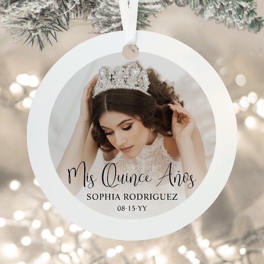 Mis Quince Años Modern Script Quinceañera 2 Foto Metalen Ornament