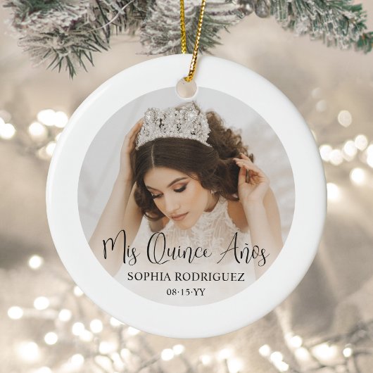 Mis Quince Años Modern Script Quinceañera 2 Photo Keramisch Ornament