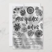 Mis Quince Años Modern Silver Floral Quinceañera Kaart (Voorkant)