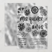 Mis Quince Años Modern Silver Floral Quinceañera Kaart (Voorkant / Achterkant)