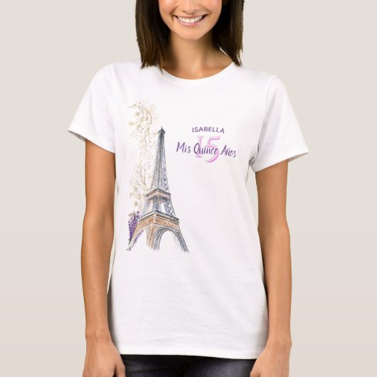 Mis Quince Anos Paris Eiffeltoren Aangepaste Verja T-shirt (Voorkant)