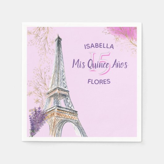 Mis Quince Anos Paris Thema Roze Gouden Eiffeltore Servet (Voorkant)