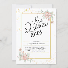 Mis Quince Anos Pink Floral Quinceañera Kaart