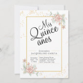 Mis Quince Anos Pink Floral Quinceañera Uitnodigin Kaart (Voorkant)