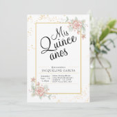 Mis Quince Anos Pink Floral Quinceañera Uitnodigin Kaart (Staand voorkant)