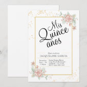 Mis Quince Anos Pink Floral Quinceañera Uitnodigin Kaart (Voorkant / Achterkant)