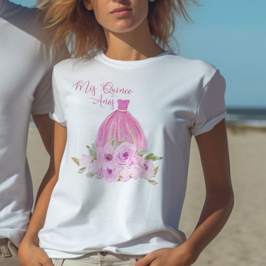Mis Quince Anos Pink Princess Floral 15th Birthday T-shirt