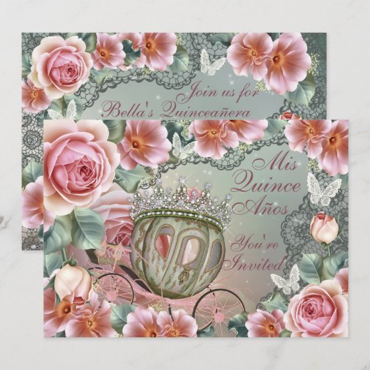 Mis Quince Anos, Prinses Verjaardag Uitnodiging (Voorkant / Achterkant)