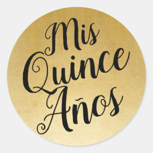 Mis Quince Años Quinceañera Black en Gold Favor Ronde Sticker