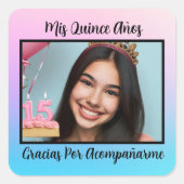 Mis Quince Años Quinceañera Gracias Con Foto Vierkante Sticker (Voorkant)