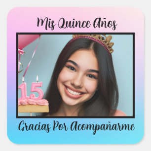 Mis Quince Años Quinceañera Gracias Con Foto Vierkante Sticker