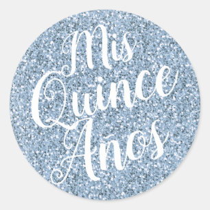 Mis Quince Años Quinceañera Light Blue Glitter Ronde Sticker