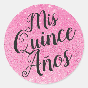 Mis Quince Años Quinceañera Pink Glitter Ronde Sticker