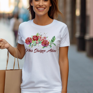 Mis Quince Anos Red Roses Floral Quinceanera T-shirt