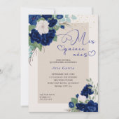 Mis Quince Anos Royal Blue Navy Floral Quinceanera Kaart (Voorkant)