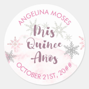 Mis Quince Anos roze en zilveren sneeuwvlok Ronde Sticker