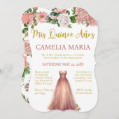 Mis Quince Anos Roze Gouden Verjaardag Uitnodiging (Voorkant / Achterkant)