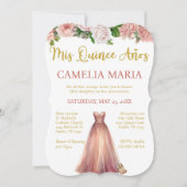 Mis Quince Anos Roze Gouden Verjaardag Uitnodiging (Voorkant)