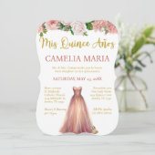 Mis Quince Anos Roze Gouden Verjaardag Uitnodiging (Staand voorkant)