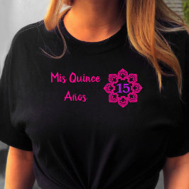 Mis Quince Anos Roze Kant Bloem Quinceanera Zwart T-shirt
