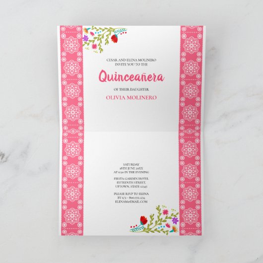 Mis Quince Anos Roze Quinceanera Bloemen Mexicaans (Binnen)
