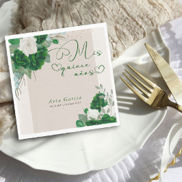 Mis Quince Anos Smaragd Groen Bloemen Quinceanera Servet