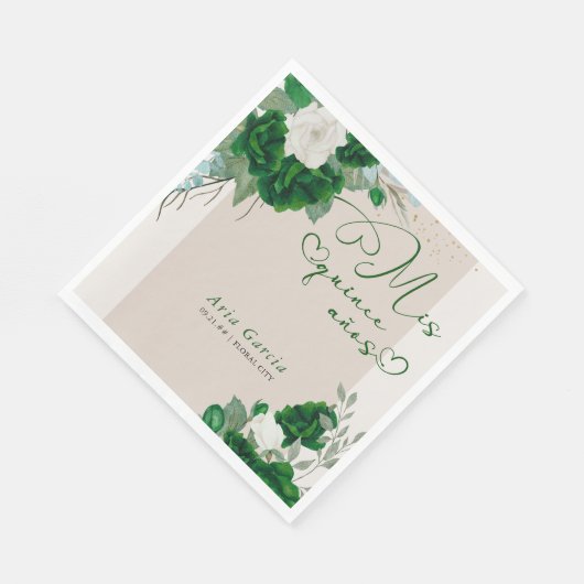 Mis Quince Anos Smaragd Groen Bloemen Quinceanera Servet (Hoek)