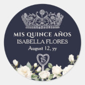 Mis Quince Anos Tiara en Rozen Blue Quinceanera Ronde Sticker (Voorkant)