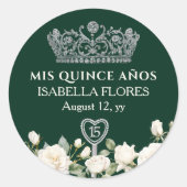 Mis Quince Anos Tiara en Rozen Groene Quinceanera Ronde Sticker (Voorkant)