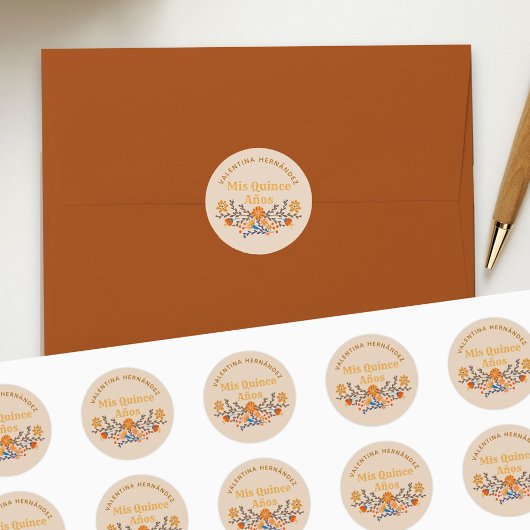 Mis Quince Anos Westerne Mexican Floral Ronde Sticker